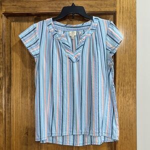 St. John's Bay Light Blue Striped Cap-Sleeve Blouse
